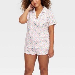 Roller Rabbit GEO Hearts Pink Multicolor Geometric Short Pajama Set